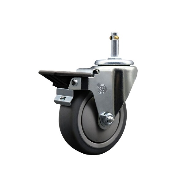 4'' Thermo Rubber Wheel Swivel 7/16'' Grip Ring Stem Caster with Brake